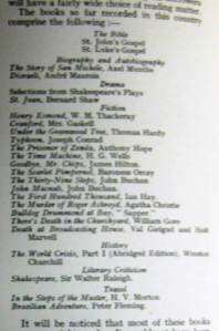 List of first books recorded for Britain's talking book program.